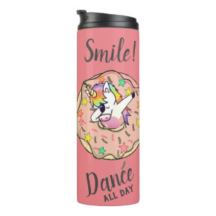 Regenbogen-Einhorn-Dab-Tanzpose Pfirsich-Rosa-Donu Thermosbecher