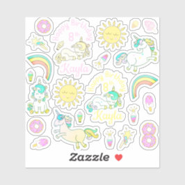 Regenbögen, Einhorn Donut Personalisierter Geburts Aufkleber