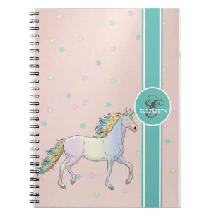 Regenbogen-Einhorn, farbenfrohes Sterne-Monogramm Notizblock