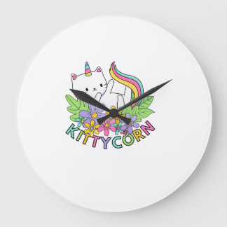 Regenbogen-Einhorn-Katze-Kittycorn-Langarm-T-Shirt Große Wanduhr