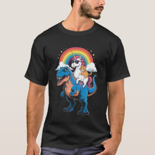 Regenbogen-Einhorn-Katze-Reit-Dinosaurier-Weltraum T-Shirt
