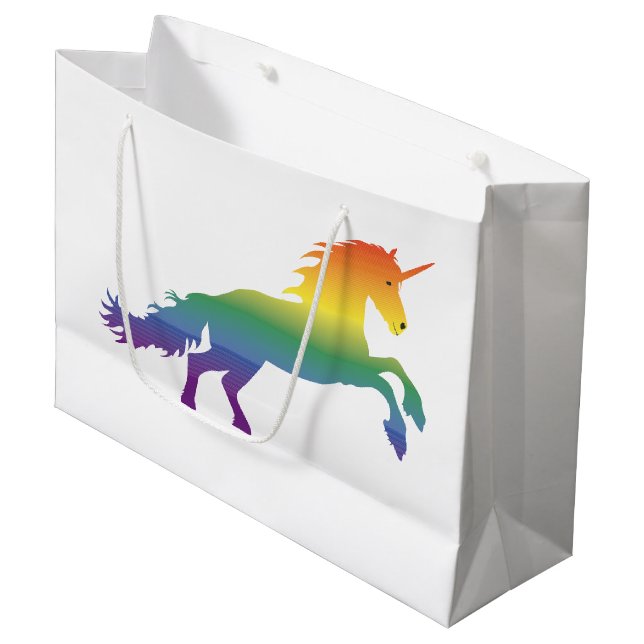 Regenbogen-Einhorn lgbt Große Geschenktüte (Vorderseite Schrägansicht)