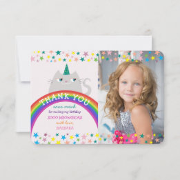 Regenbogen-Einhorn-Mädchen-Foto-Geburtstags-Dankes Dankeskarte