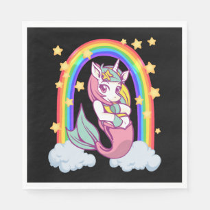 Regenbogen-Einhorn-Meerjungfrau-Mädchen Serviette