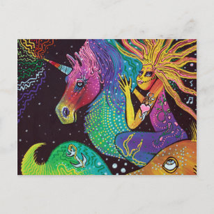 Regenbogen-Einhorn-Meerjungfrau Postkarte