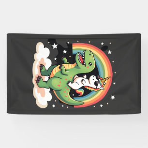 Regenbogen-Einhorn Reit T rex - Dinosaurier Jungen Banner