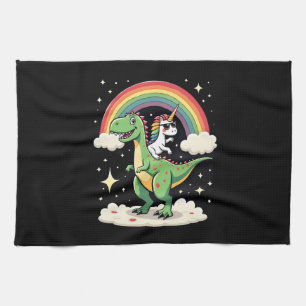 Regenbogen-Einhorn reitet auf T-Rex - Dinosaurier  Geschirrtuch