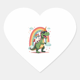 Regenbogen-Einhorn reitet auf T-Rex - Dinosaurier Herz-Aufkleber