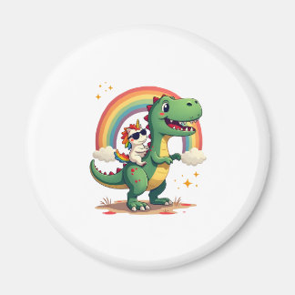 Regenbogen-Einhorn reitet auf T-Rex - Dinosaurier  Magnet