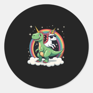 Regenbogen-Einhorn reitet auf T-Rex - Dinosaurier Runder Aufkleber