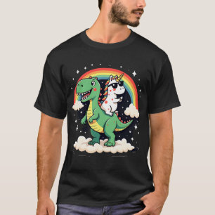 Regenbogen-Einhorn reitet auf T-Rex - Dinosaurier  T-Shirt
