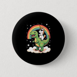 Regenbogen-Einhorn reitet T-Rex - Dinosaurier Jung Button