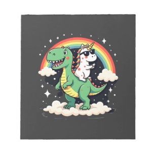 Regenbogen-Einhorn reitet T-Rex - Dinosaurier Jung Notizblock