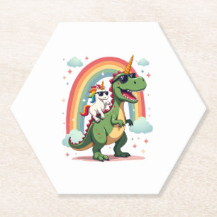 Regenbogen-Einhorn reitet T-Rex - Dinosaurier Jung Untersetzer