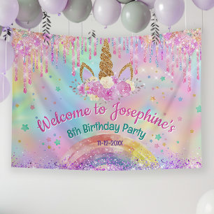 Regenbogen Einhorn rosa Geburtstags Willkommenssch Banner