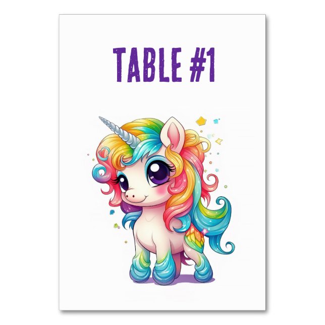 Regenbogen-Einhorn-Tischnummern Sitzordnung Tischnummer (Vorderseite)