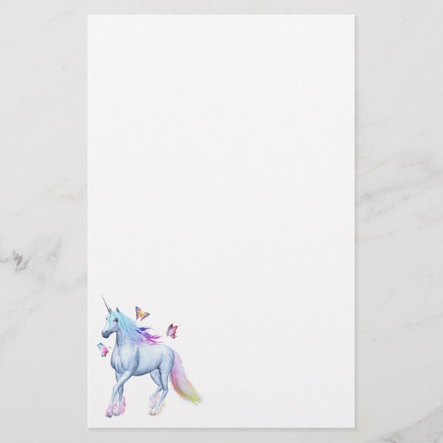 Regenbogen-Einhorn und -schmetterlinge Briefpapier (Vorderseite)