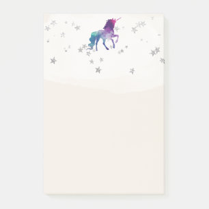 Regenbogen-Einhorn und Silbersterne Post-it Klebezettel