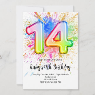 Regenbogen-Einladung zum 14. Geburtstag Einladung