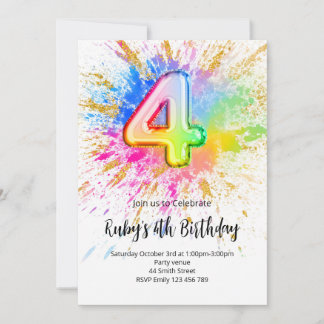Regenbogen-Einladung zum 4. Geburtstag Einladung