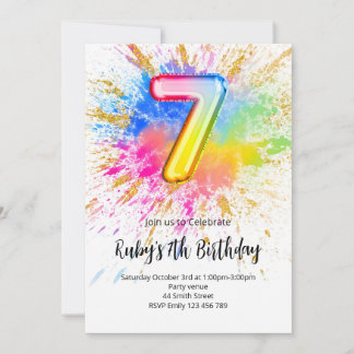 Regenbogen-Einladung zum 7. Geburtstag Einladung