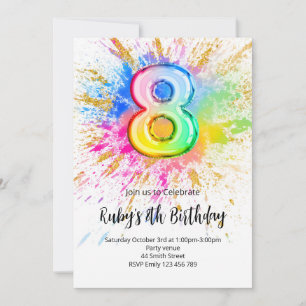 Regenbogen-Einladung zum 8. Geburtstag Einladung