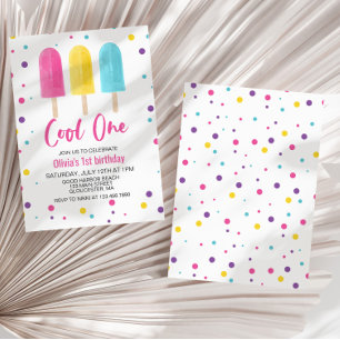 Regenbogen-Eis-Pop Cool One Sommer 1. Geburtstag Einladung