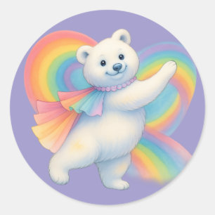 Regenbogen-Eisbär-Kinder-Aufkleber – Süße Figur Runder Aufkleber