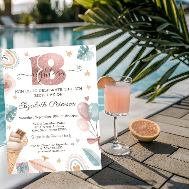 Regenbogen, Eiscreme, Balloons Sommer 18. Geburtst Einladung (Von Creator hochgeladen)