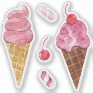 Regenbogen-Eiscreme-Wasserfarbe Kirsche Aufkleber