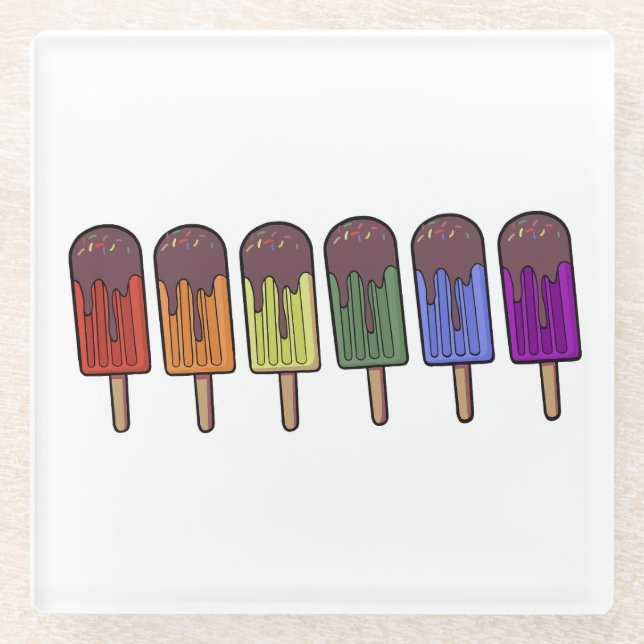 Regenbogen-Eispop-Parade Glasuntersetzer (Vorderseite)
