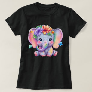  Regenbogen-Elefant mit Blumenkrone und Schmetterl T-Shirt