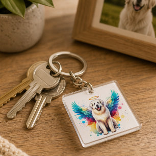 Regenbogen Engel Great Pyrenees Hund Wasserfarbe Schlüsselanhänger
