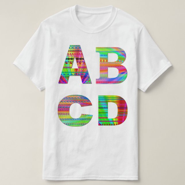 Regenbogen-Entwurf der Buchstabe-ABCD T-Shirt (Design vorne)