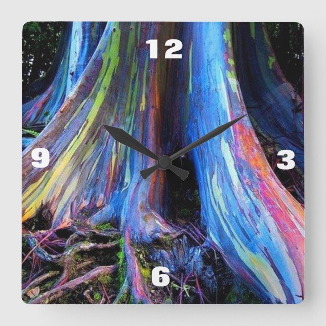 REGENBOGEN-EUKALYPTUS-BAUM-Uhr Quadratische Wanduhr (Vorderseite)