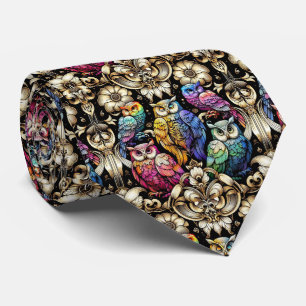 Regenbogen-Eule Art Deco Art Nouveau Krawatte