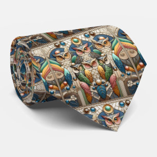 Regenbogen-Eule Art Deco Krawatte – Schwarz, Weiß