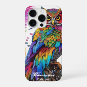 Regenbogen-Eule zwischen Federn iPhone 16 Pro Hülle