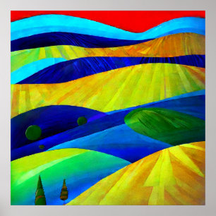 Regenbogen-Fantasie-Hügel-Landschaft Poster