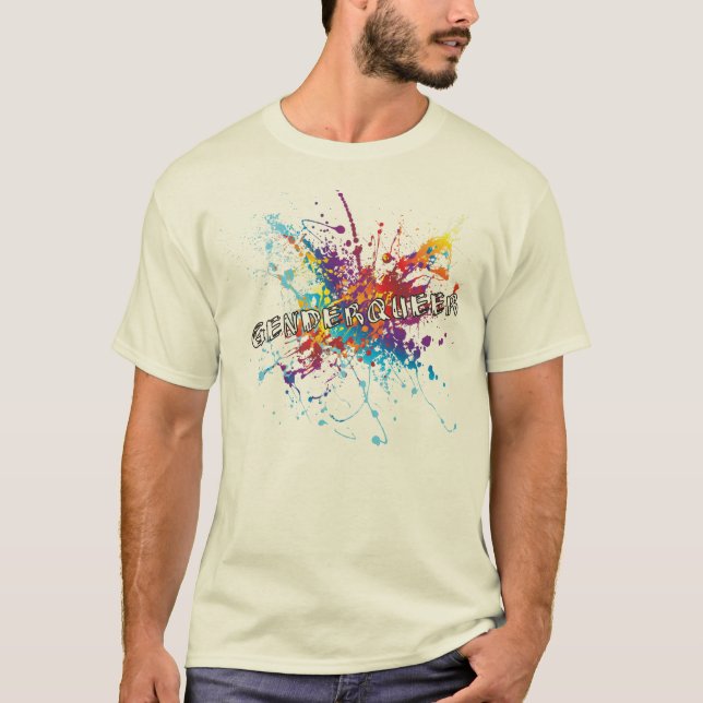 Regenbogen-Farben-Spritzen Genderqueer T - Shirt (Vorderseite)