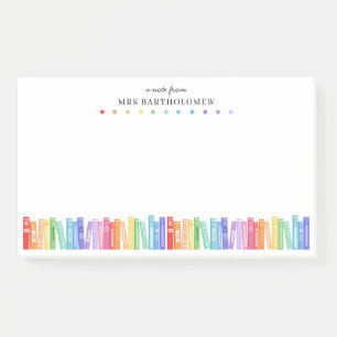Regenbogen-Farbige Bücher Eine Nachricht vom Lehre Post-it Klebezettel