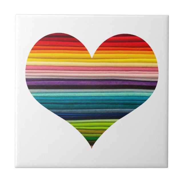 Regenbogen farbiges Herz Striped Fliese (Vorderseite)