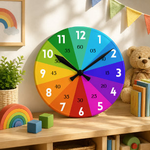 Regenbogen-Farbpalette „Bold“ Lernen Sie, die Zeit Runde Wanduhr