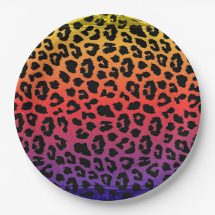 Regenbogen-Farbphantasie-Leopard-Druck-Muster Pappteller