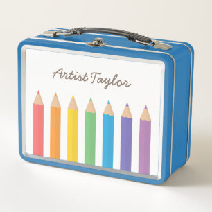 Regenbogen-Farbstifte Kinder personalisiert Metall Brotdose