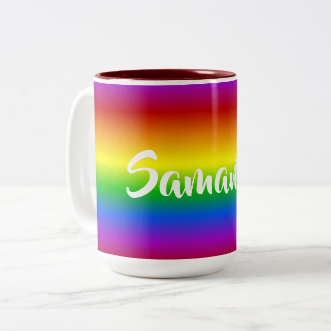 Regenbogen färbt Name-Tassen Zweifarbige Tasse (Vorderseite Links)