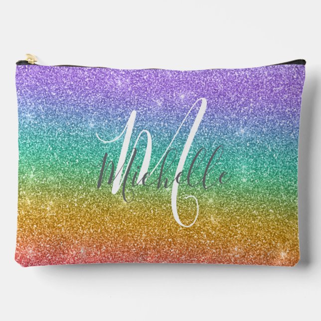 Regenbogen-Faux-Glitter-Mädchen-Kind Personalisier Zubehörtasche (Vorderseite)