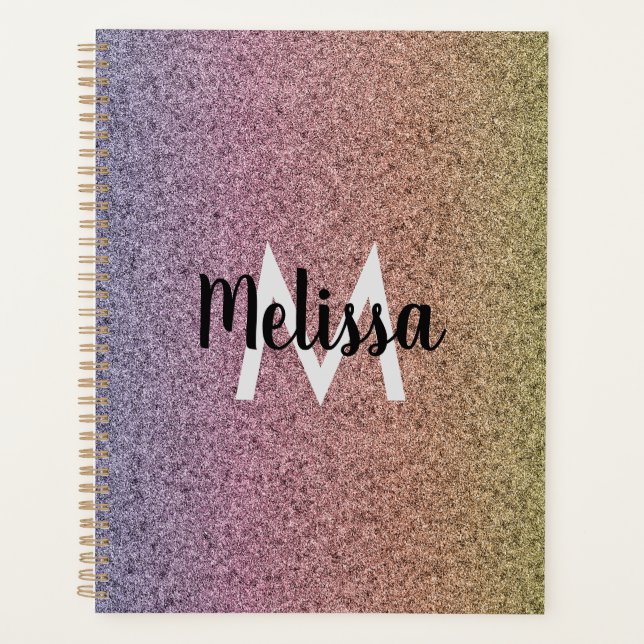 Regenbogen-Faux-Glitter-Muster Anfangsbuchstabe  Planer (Vorderseite)