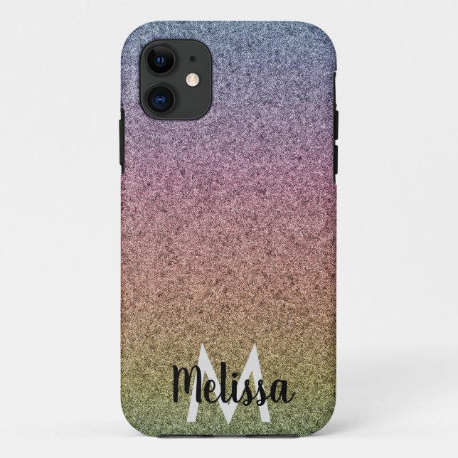 Regenbogen-Faux-Glitter-Muster Anfangsname  Case-Mate iPhone Hülle (Rückseite)
