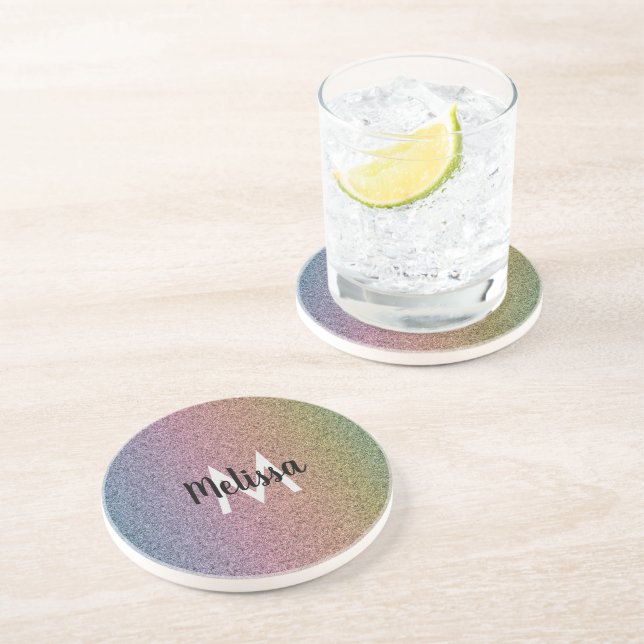 Regenbogen-Faux-Glitter-Muster Anfangsname  Getränkeuntersetzer (Seite)